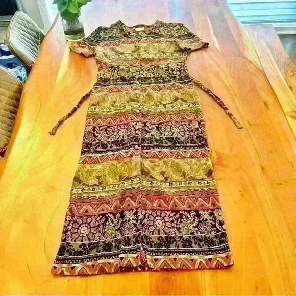 Vintage Boho Pattern Paisleys Hippie Cottagecore Festival  V Neck Maxi Dress. - Picture 10 of 15